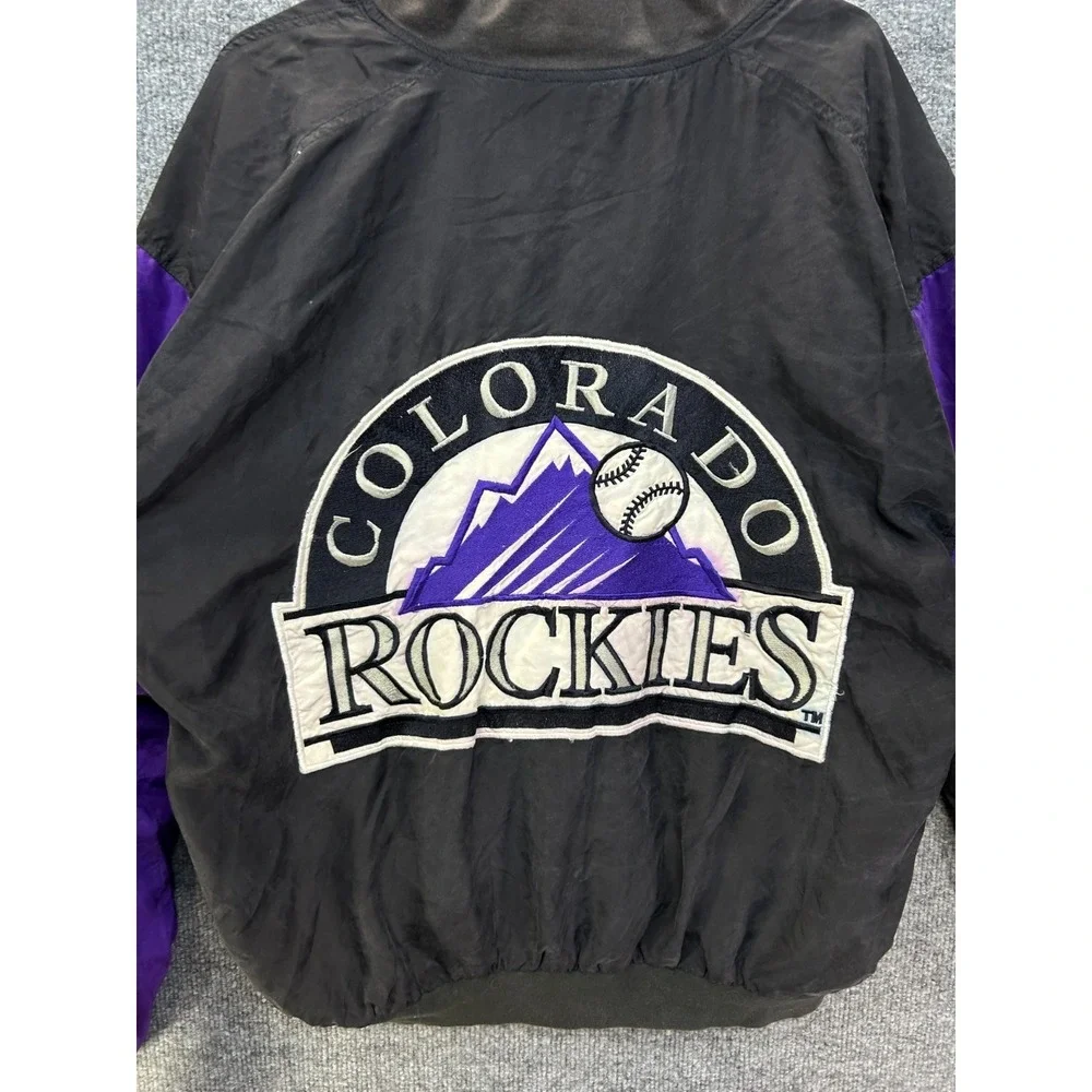 VTG JH Silk Colorado Rockies MLB Bomber Jacket Men's Black Purple Full Zip - M